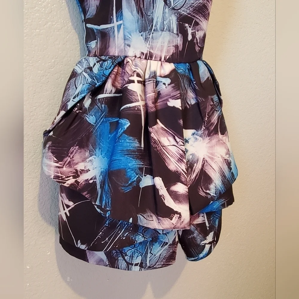 💚5/$25 ASOS OSMOSE Black Abstact Print Skort Dressy Romper Playsuit Size Small